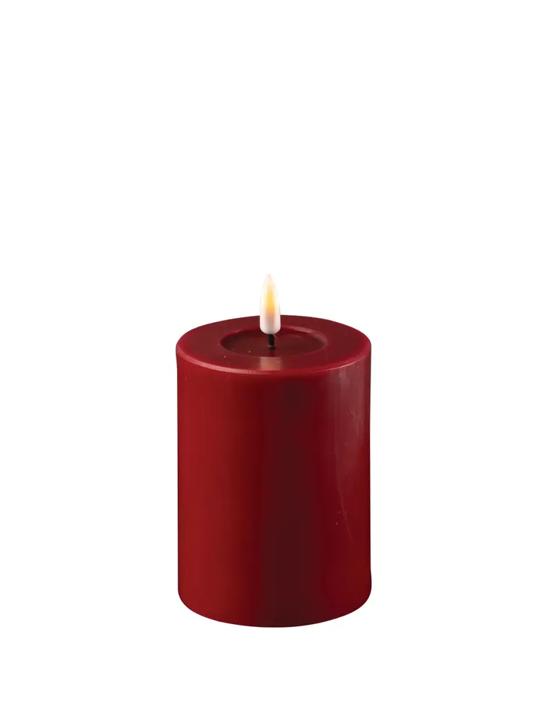 Bordeaux LED stearin bloklys - Ø7,5 cm
