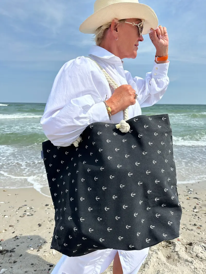 Strandtaske - Sort m. Anker