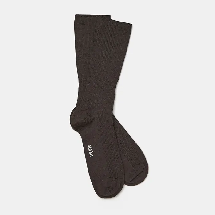 Wool Rib Socks | Brown